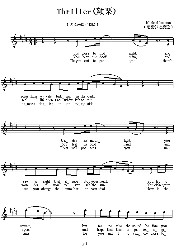 《Thriller（颤栗）》乐谱