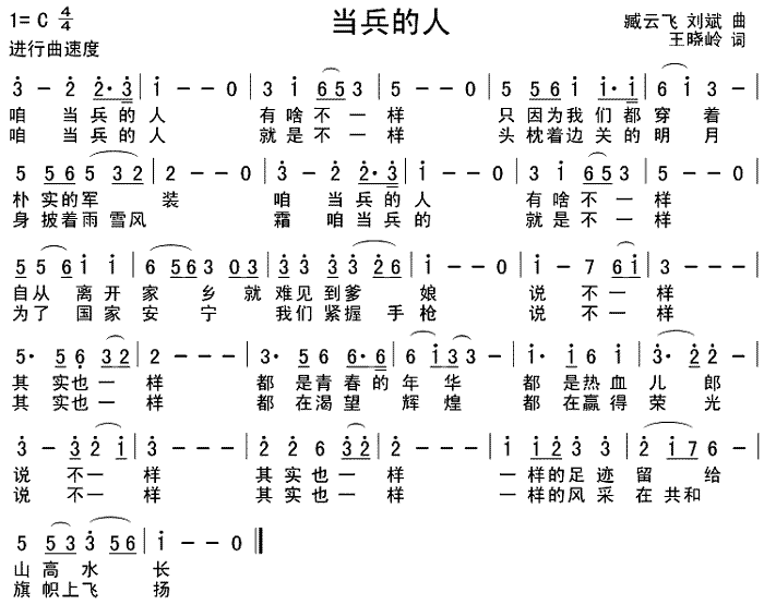 《当兵的人》乐谱