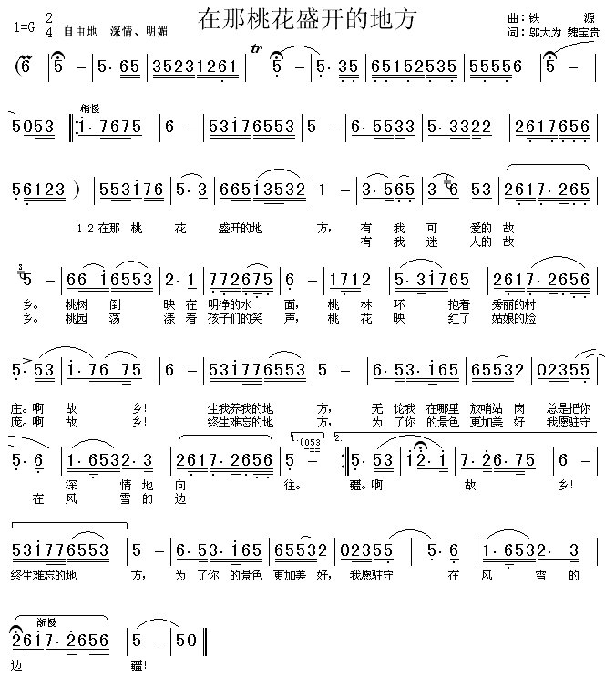 《在那桃花盛开的地方》乐谱