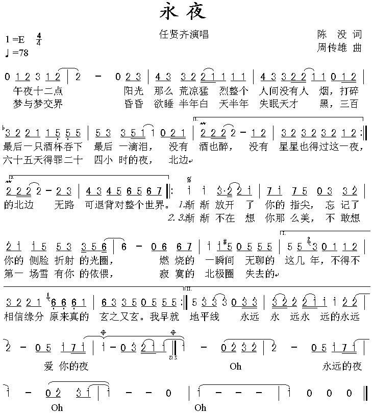 《永夜》简谱