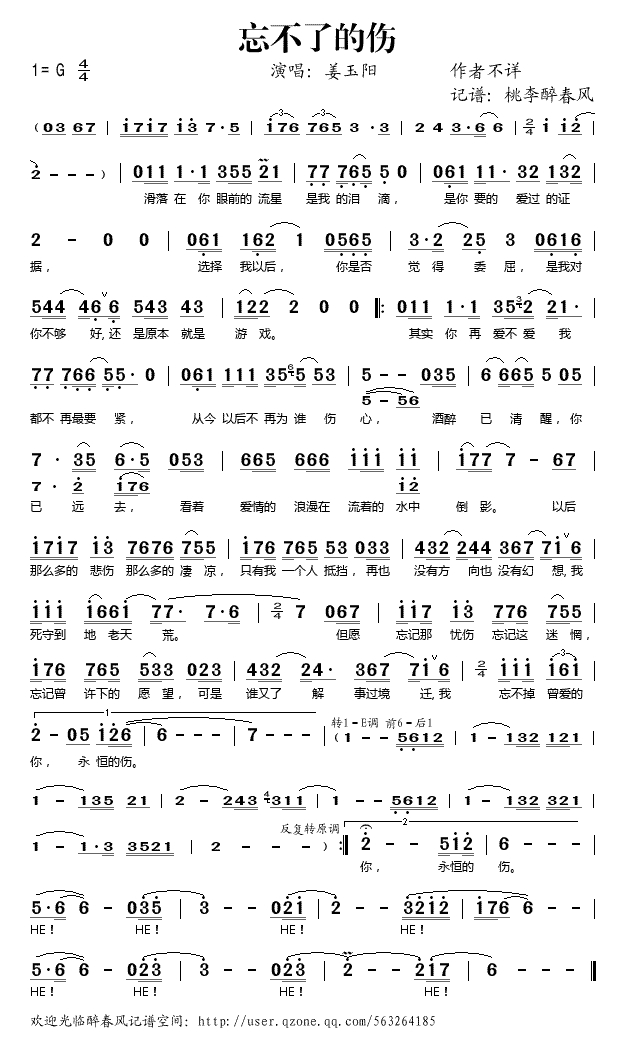 《忘不了的伤》乐谱