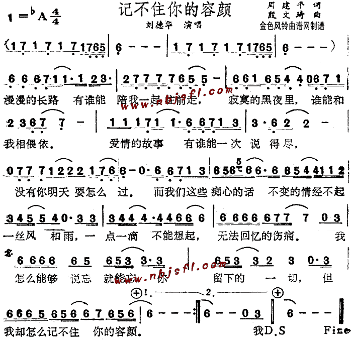《记不住你的容颜》简谱