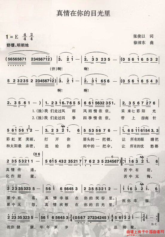 《真情在你的目光里》简谱
