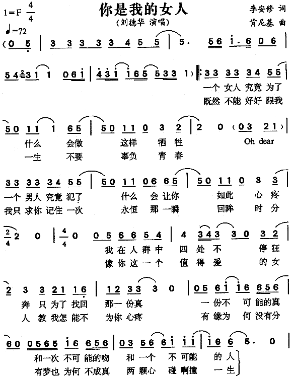 《你是我的女人》简谱