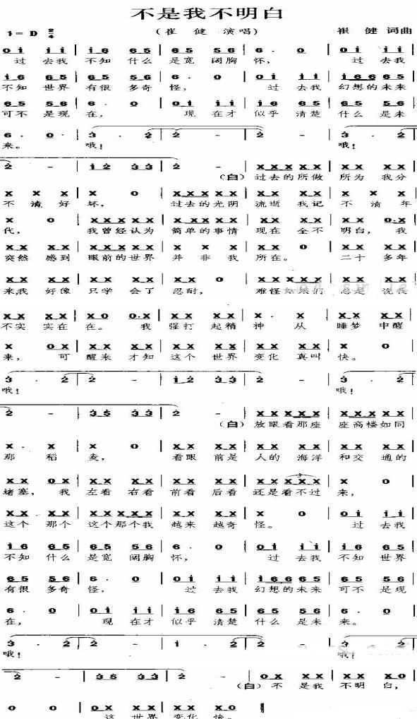《不是我不明白》简谱