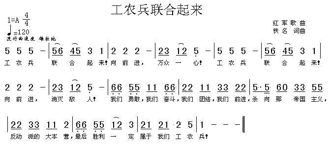 《工农兵联合起来》简谱