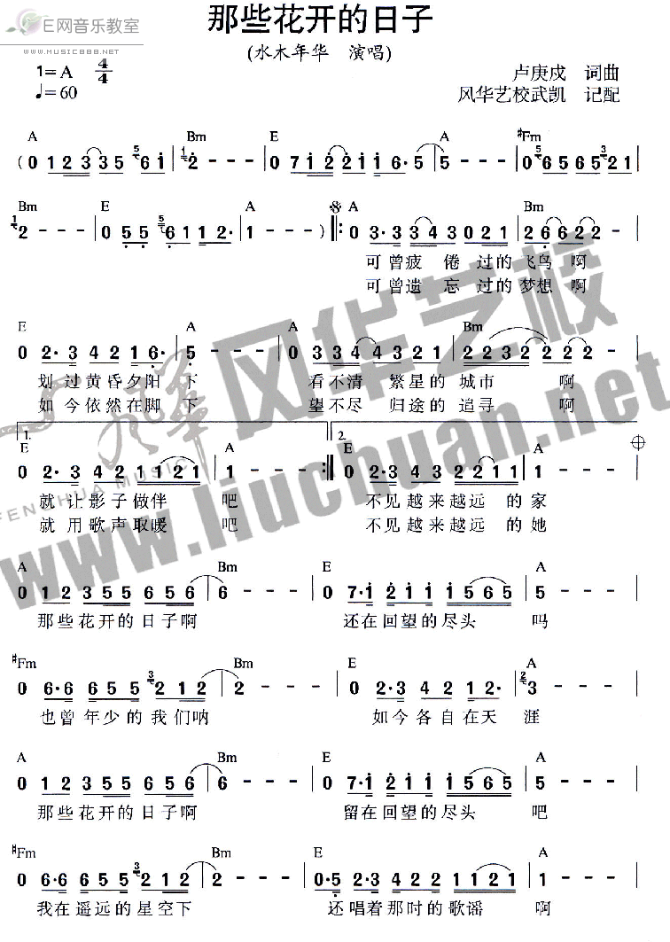 《那些花开的日子》简谱