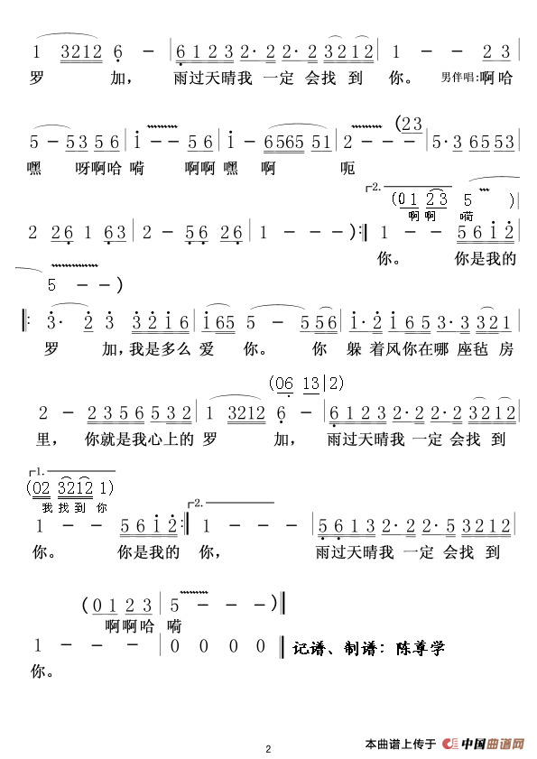 《心上的罗加》简谱