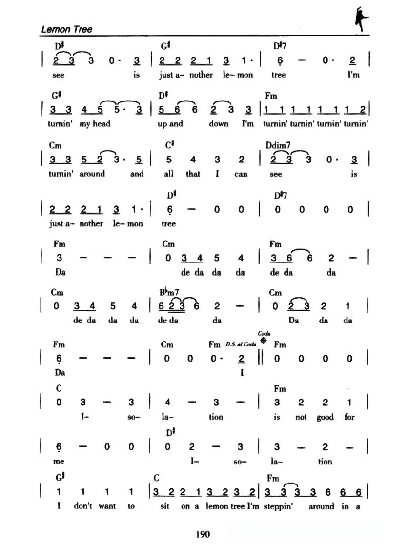 《Lemon Tree》简谱吉他谱