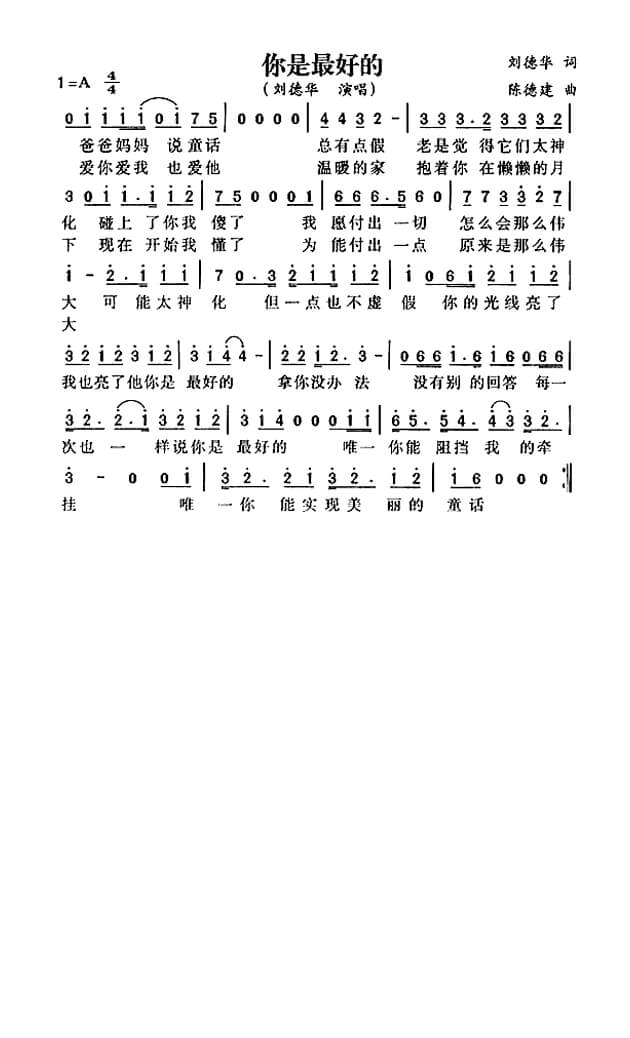 《你是最好的》简谱