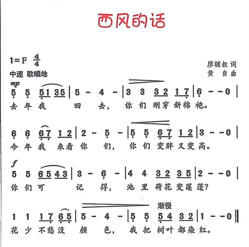 《西风的话》简谱