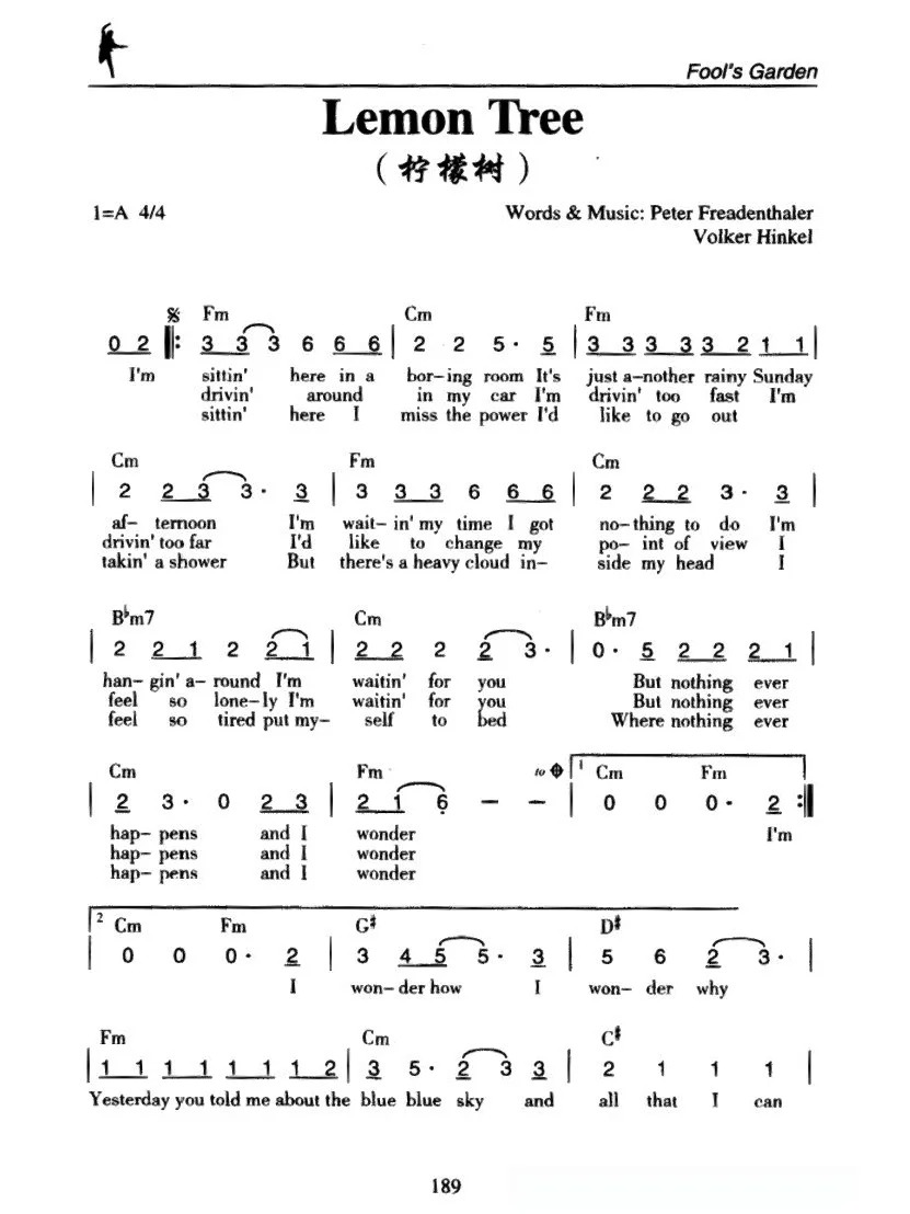 《Lemon Tree》简谱吉他谱