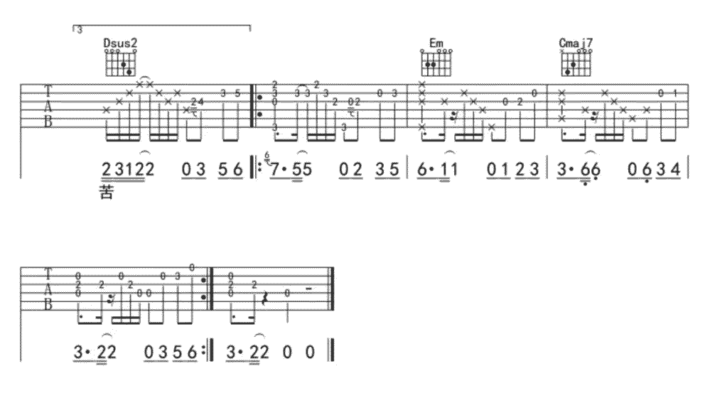 《蝴蝶》简谱吉他谱对照
