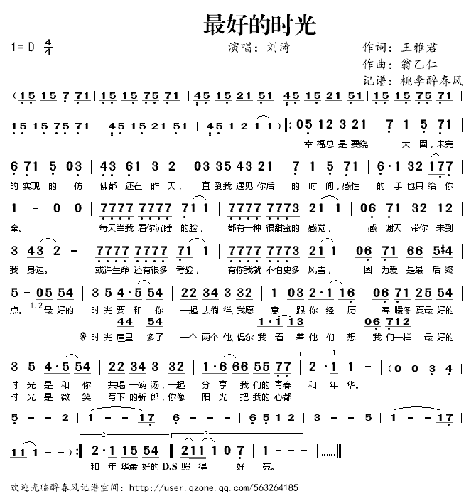 《最好的时光》简谱