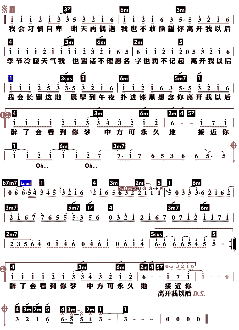 《离开以后》简谱