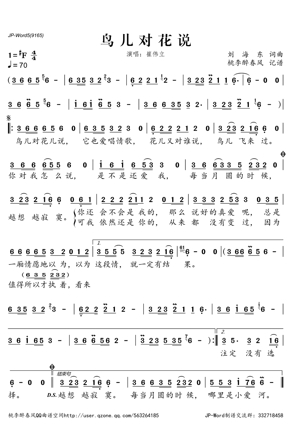 《鸟儿对花说》简谱