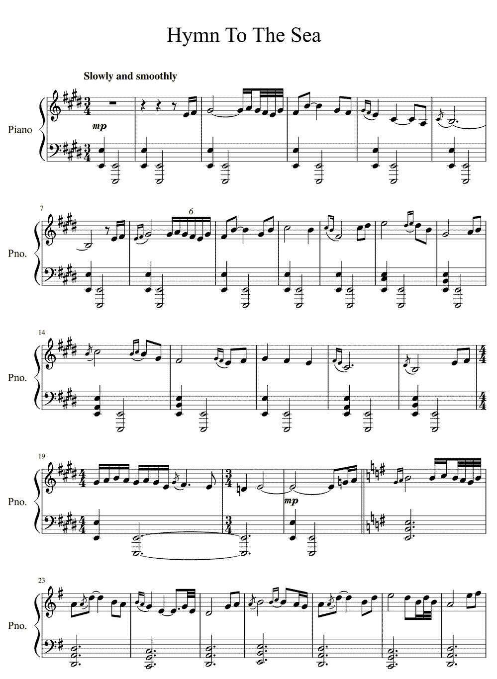 《大海的咏叹》五线谱