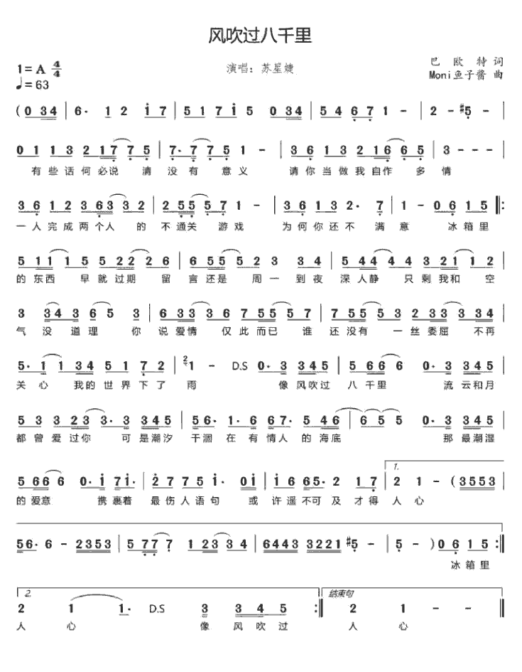 《风吹过八千里》简谱