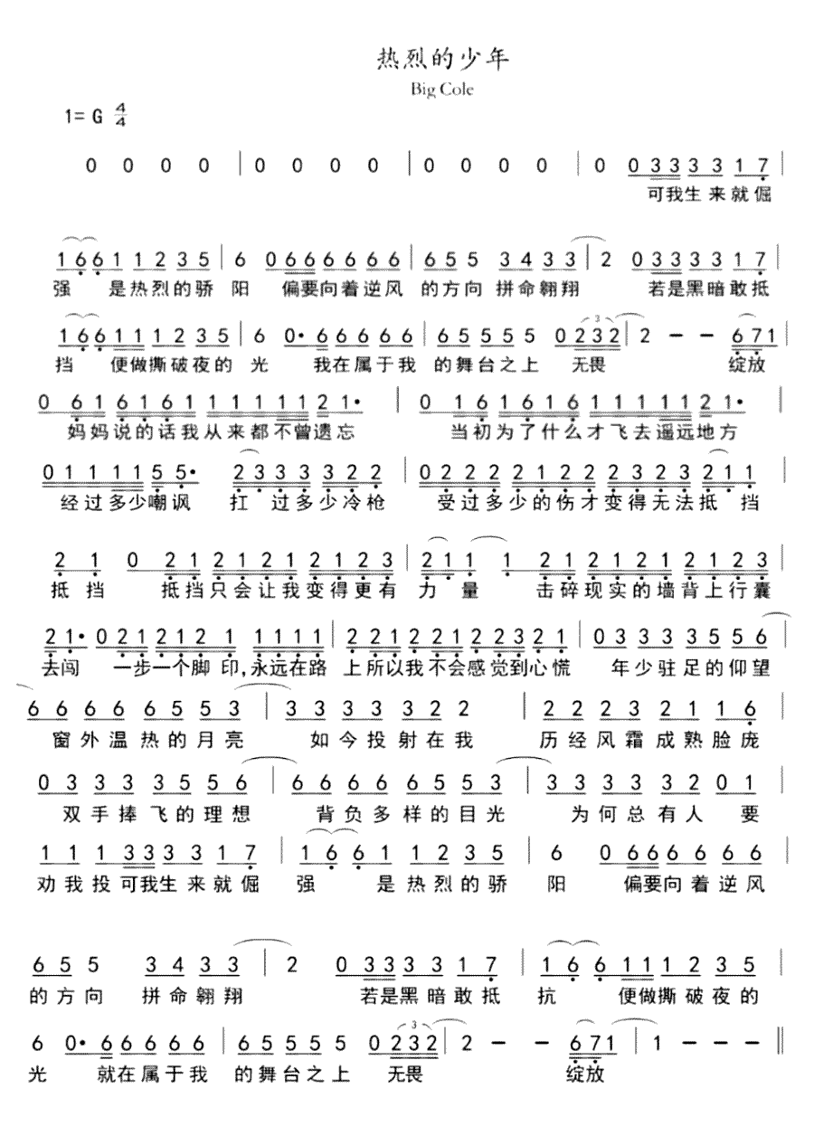 《热烈的少年》简谱