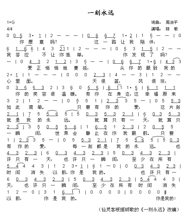 《一刻永远》简谱