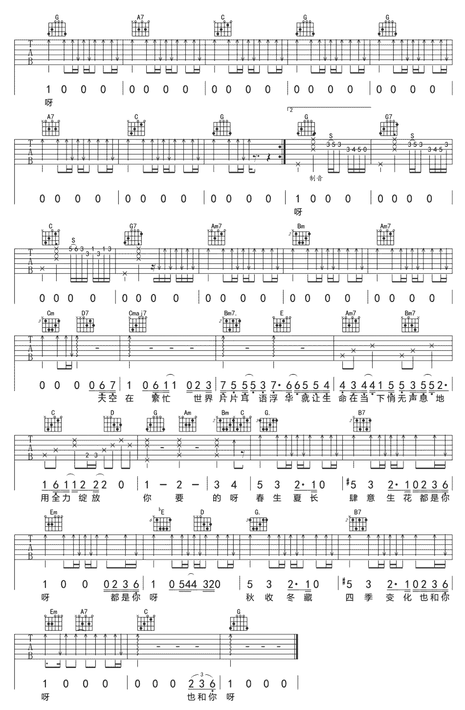 《肆意生花》简谱