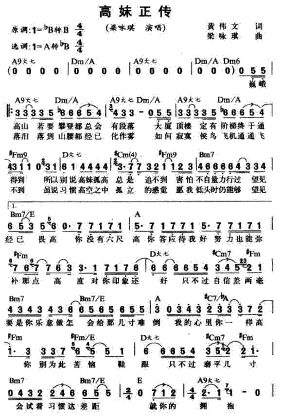 《高妹正传》简谱