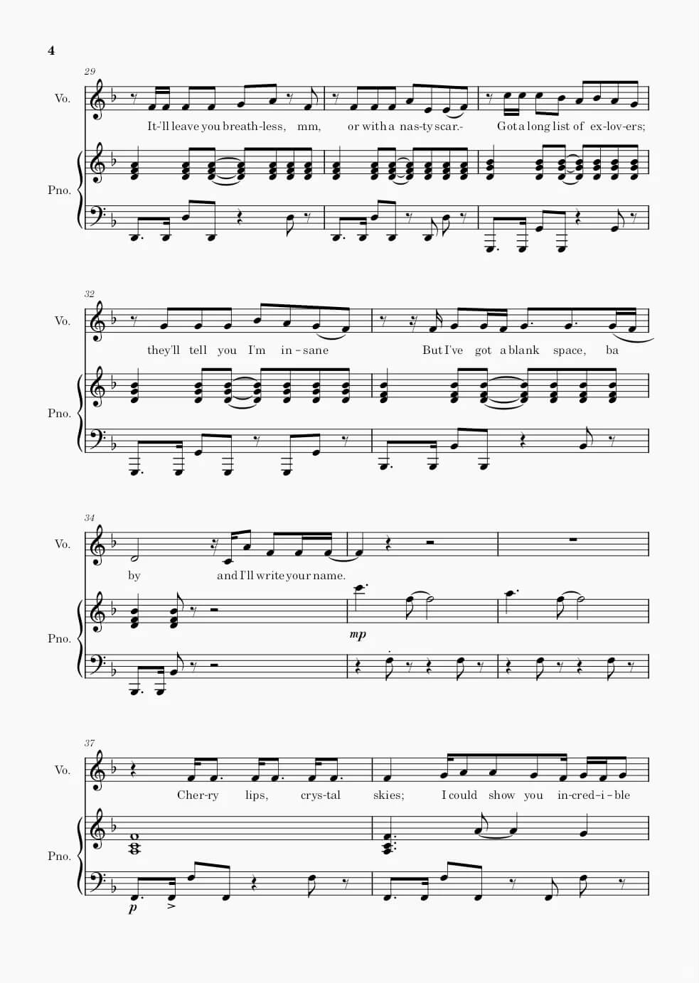《Blank Space》五线谱