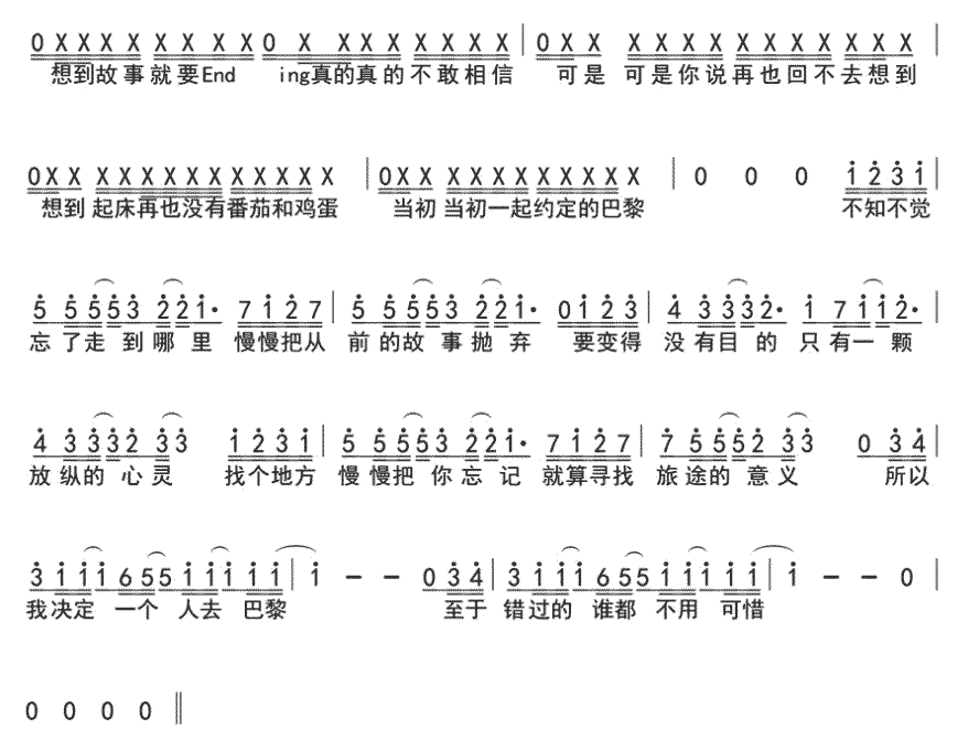 《一个人去巴黎》简谱