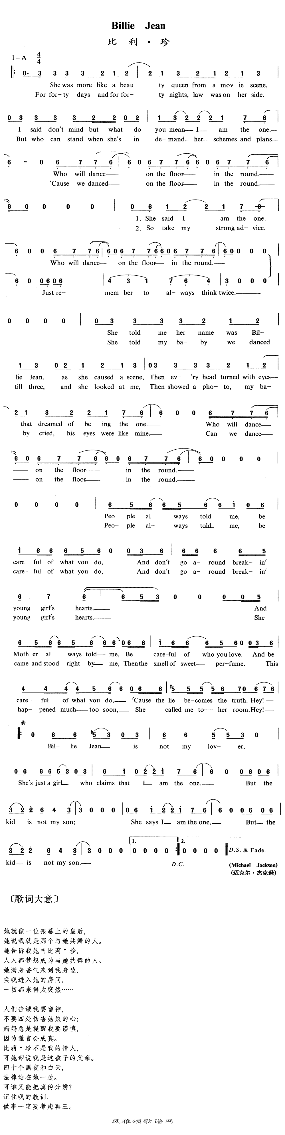 《Billie Jean》简谱
