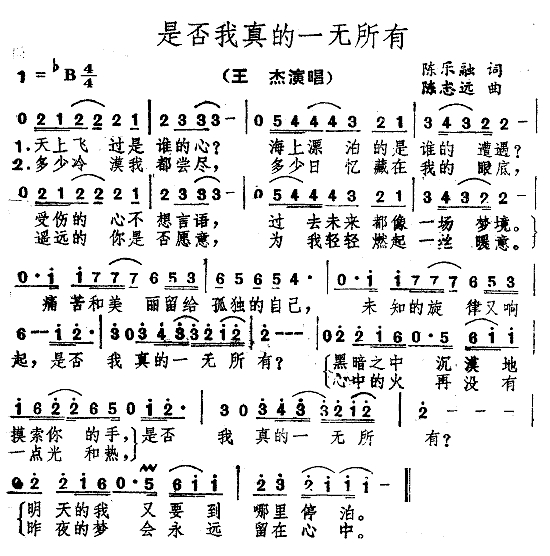 《是否我真的一无所有》简谱