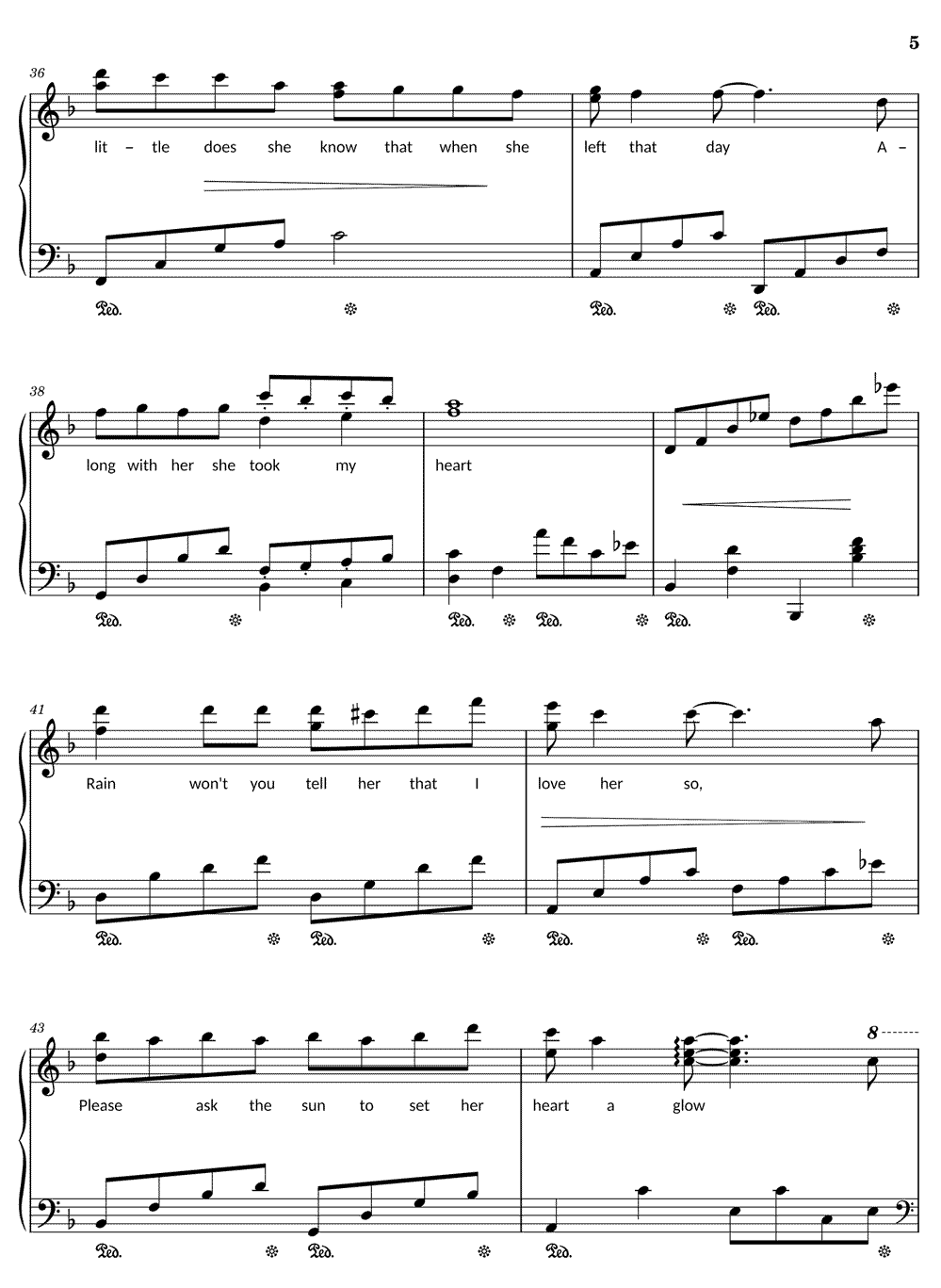 《雨中的旋律 Rhythm of the Rain》五线谱
