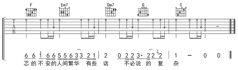《簇拥烈日的花》简谱吉他谱对照