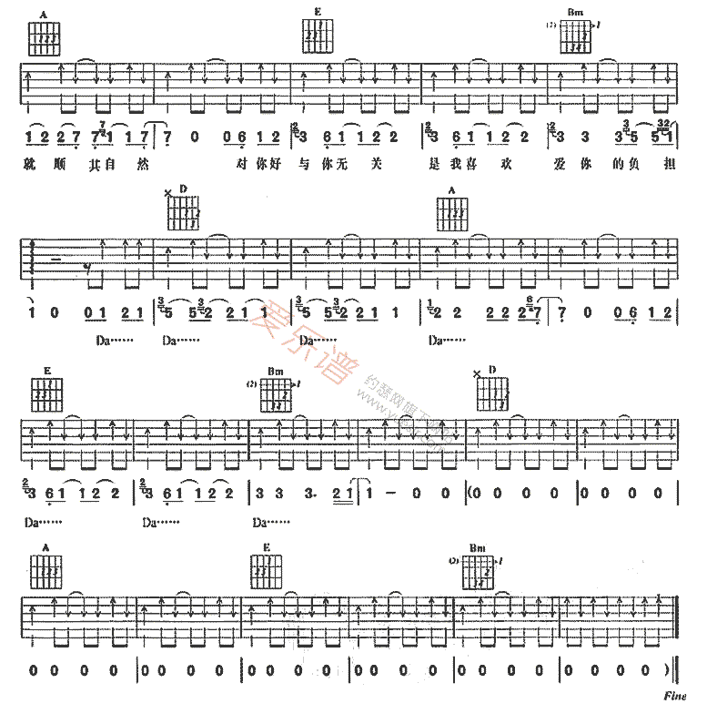 《晴天娃娃》简谱吉他谱对照