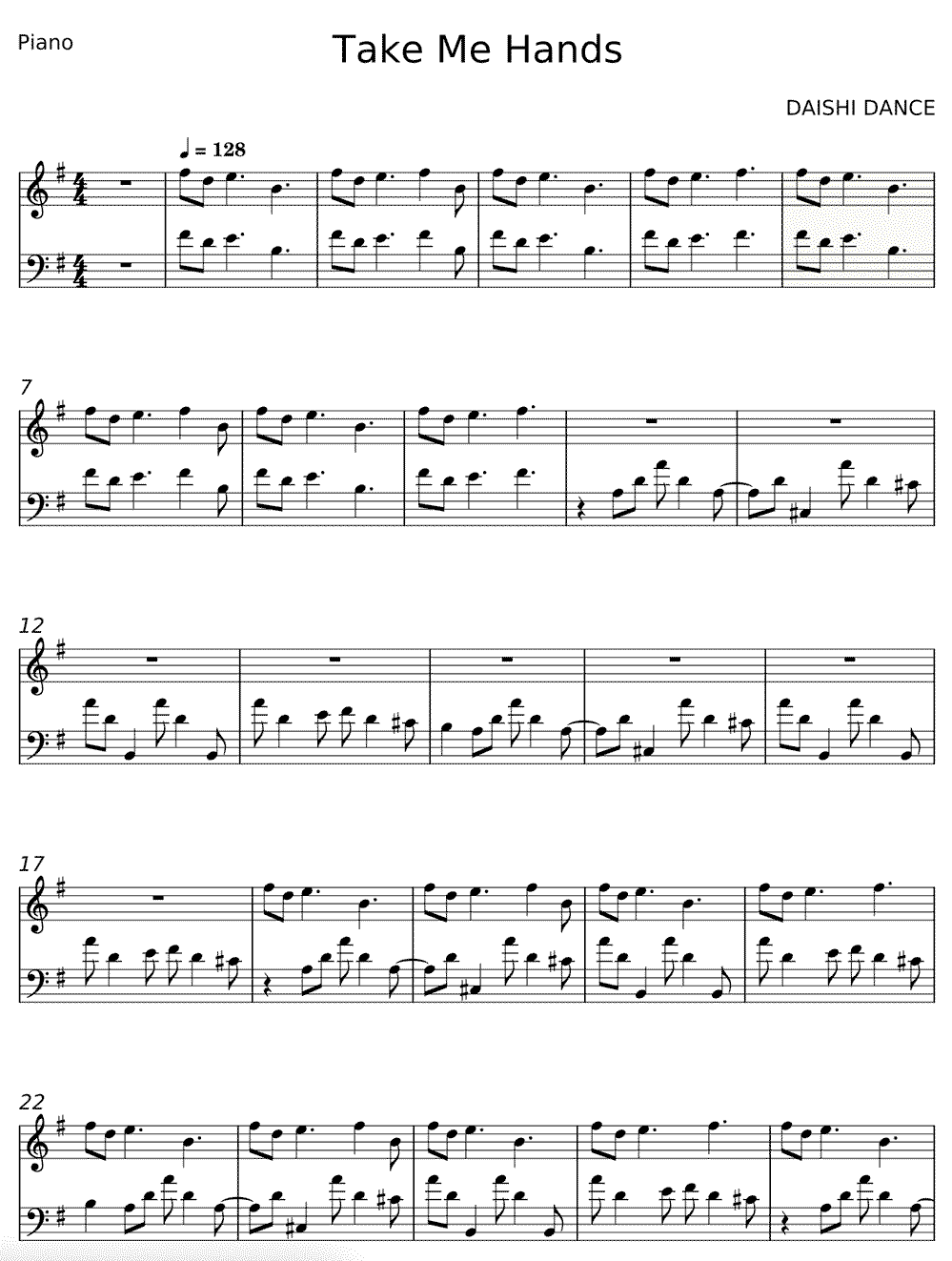 《Take Me Hand》五线谱