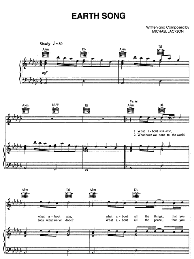 《Earth Song》五线谱