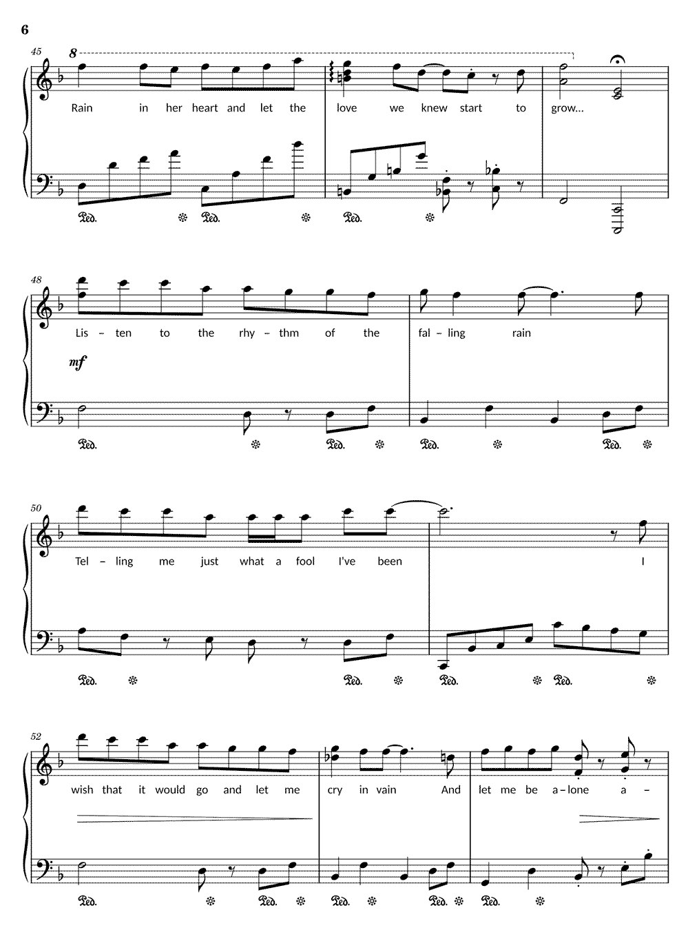 《雨中的旋律 Rhythm of the Rain》五线谱