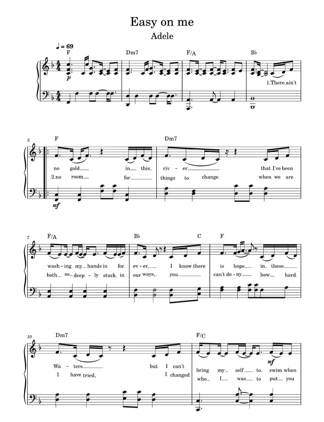 《Easy on Me》五线谱