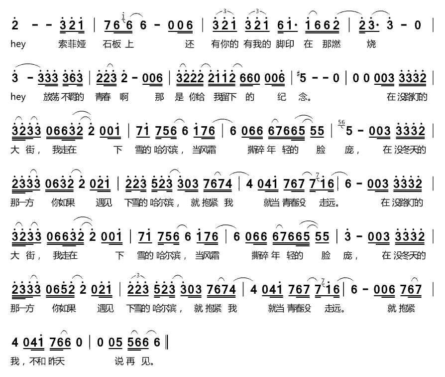 《下雪哈尔滨》简谱
