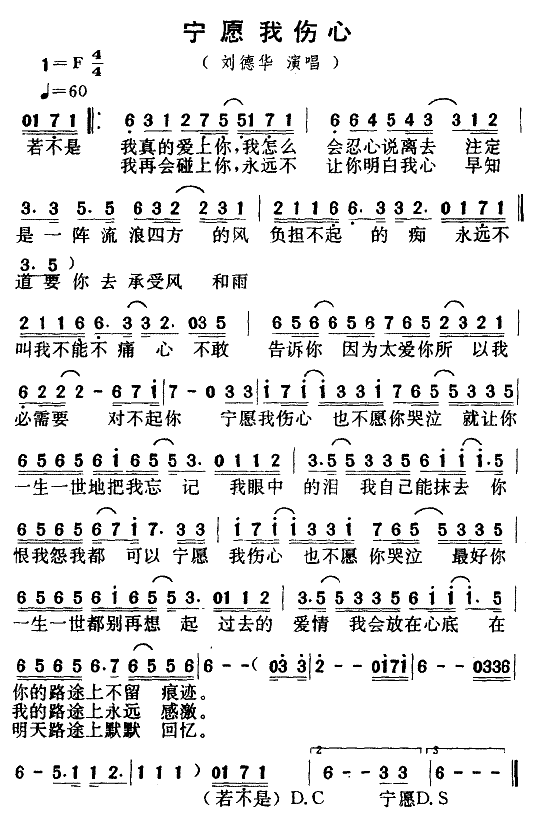 《宁愿我伤心》简谱