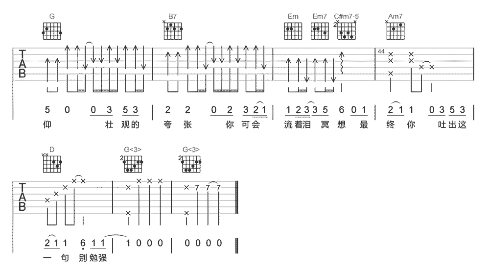 《够钟》简谱吉他谱对照