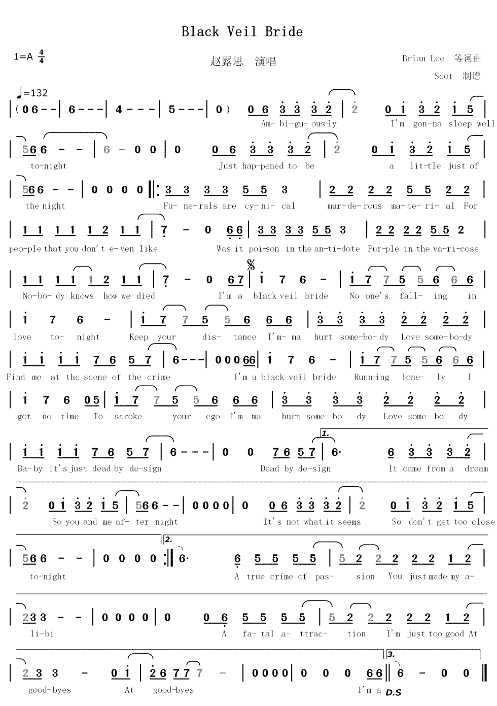 《Black Veil Bride》简谱