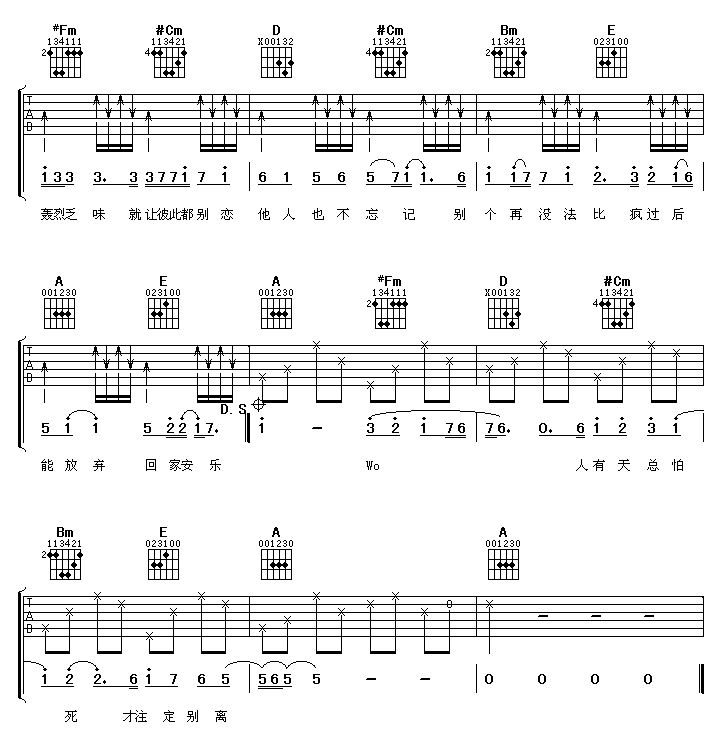 《离家出走》简谱吉他谱对照