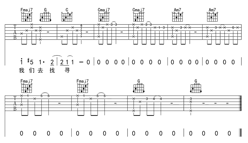 《香格里拉》简谱吉他谱对照