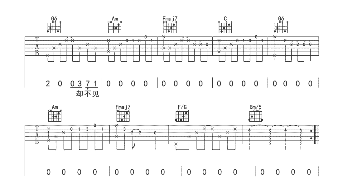 《收敛》简谱吉他谱对照