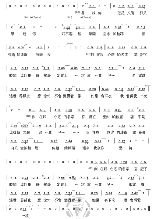 《刻在你心底的名字》简谱