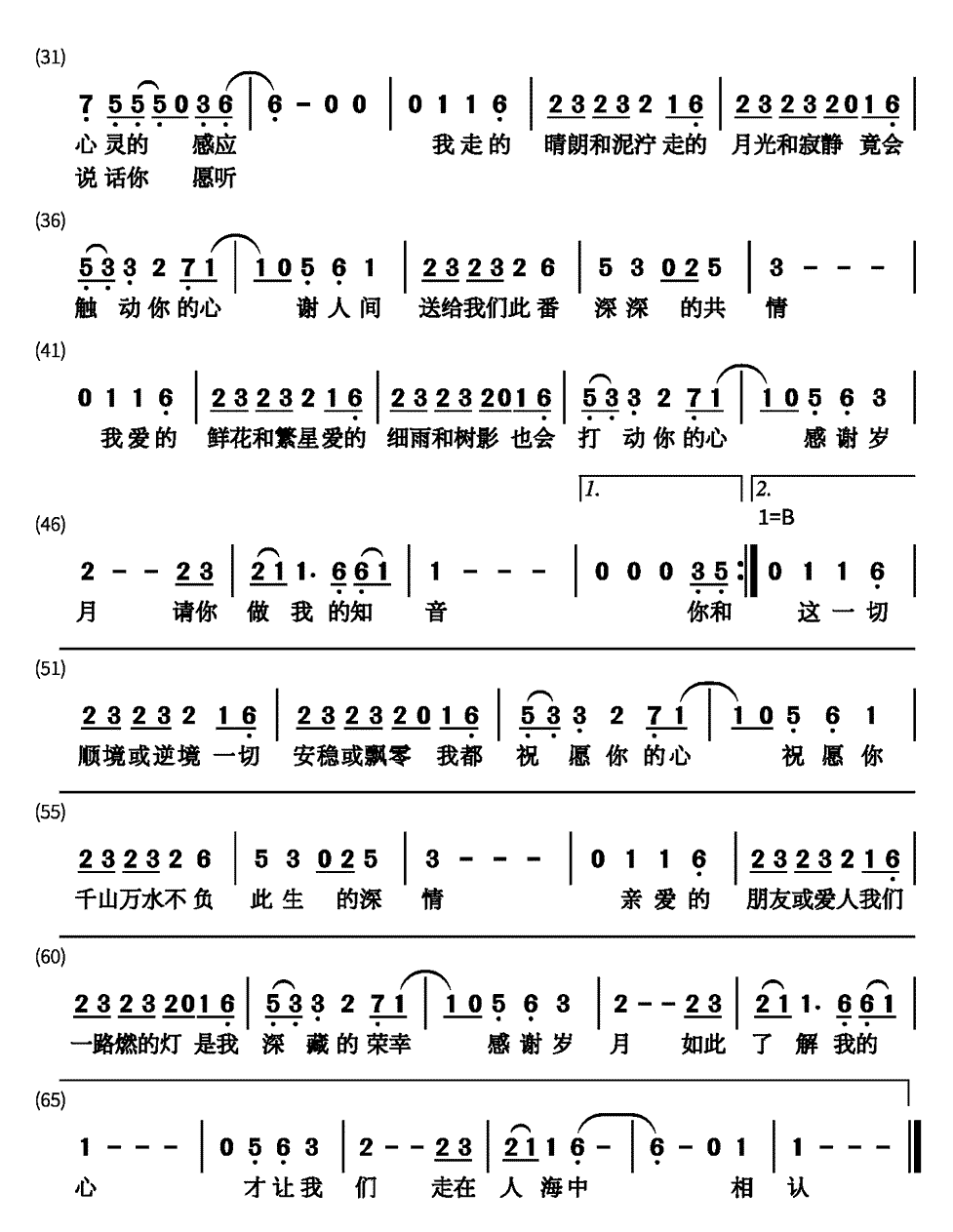 《人间共鸣》简谱