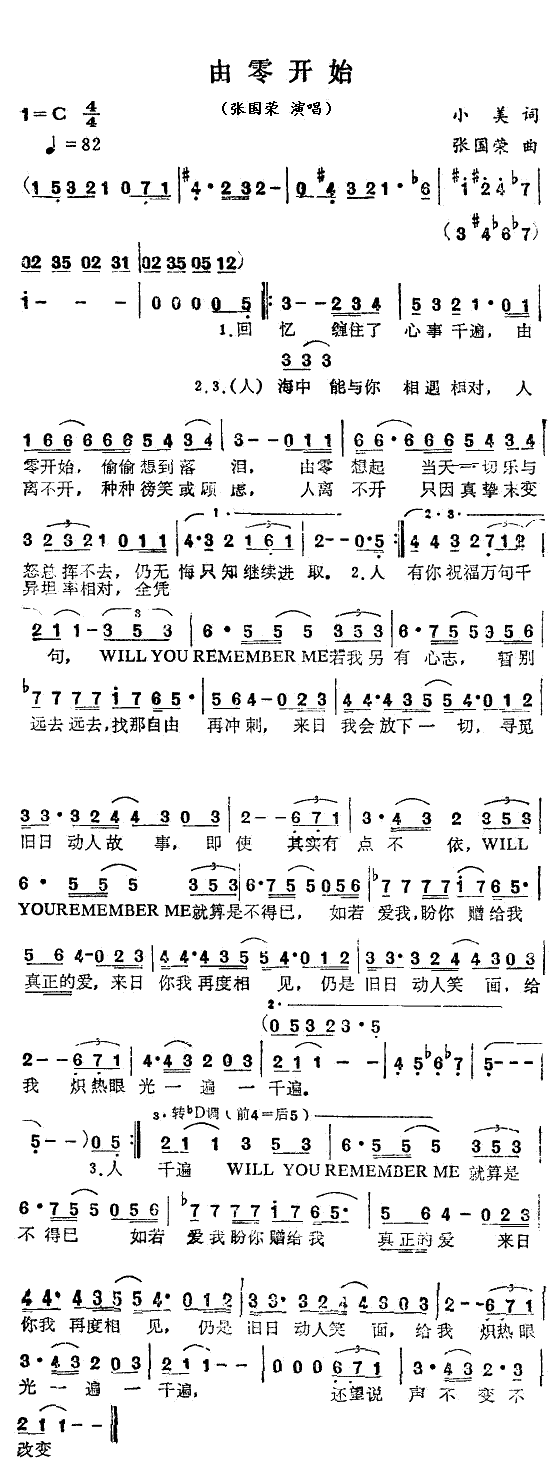 《由零开始》简谱