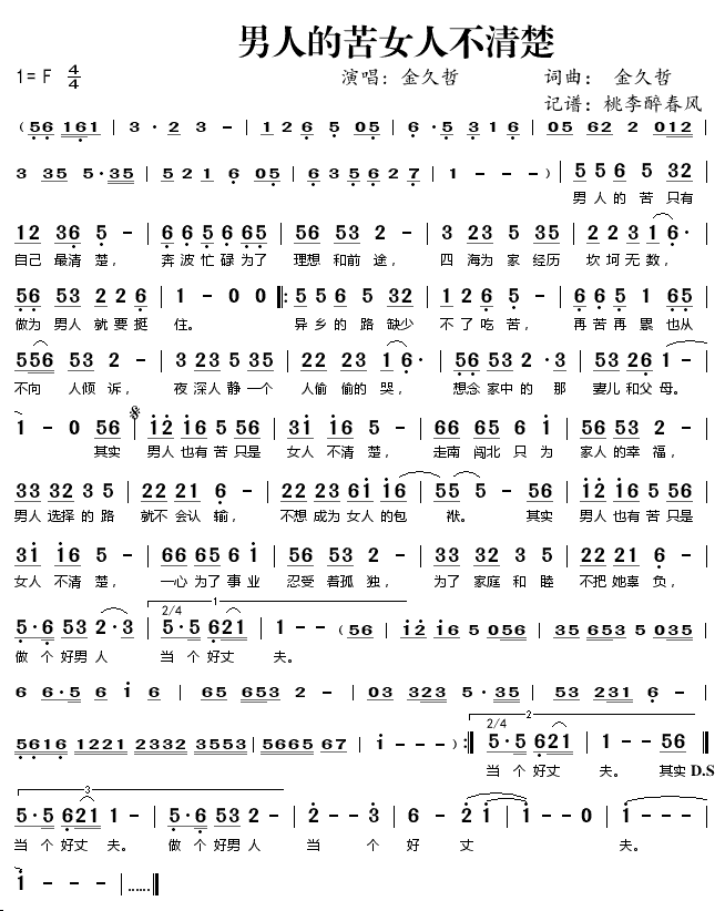 《男人的苦女人不清楚》简谱