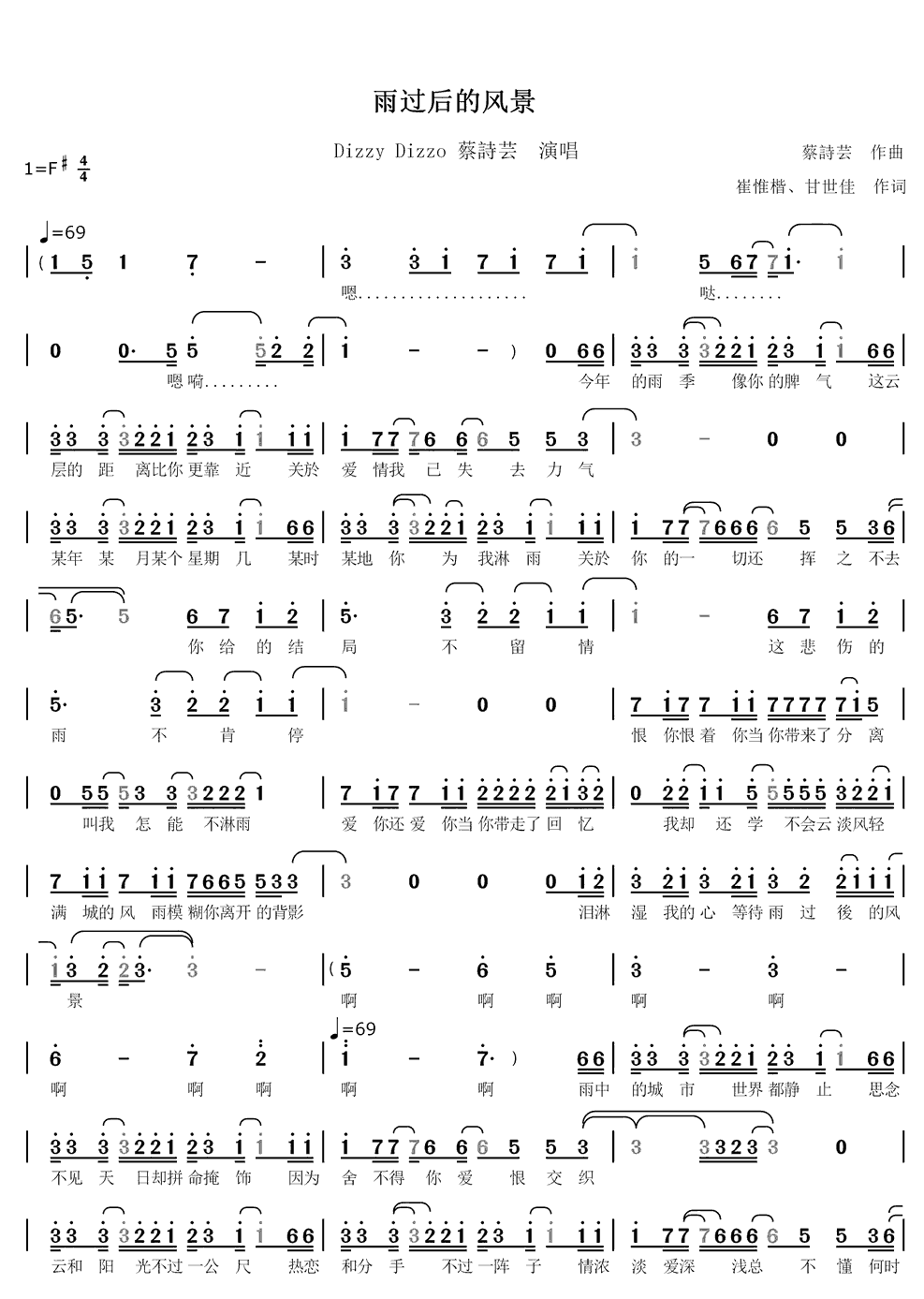 《雨过后的风景》简谱