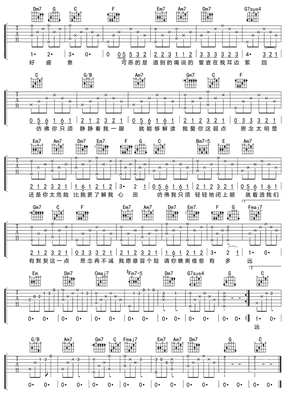 《读心术》简谱吉他谱对照